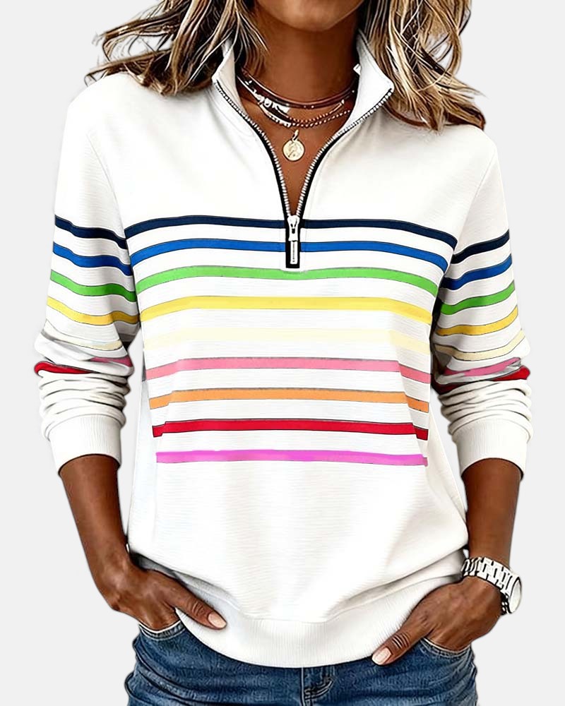 Iris™ | Rainbow Striped Zip Sweatshirt