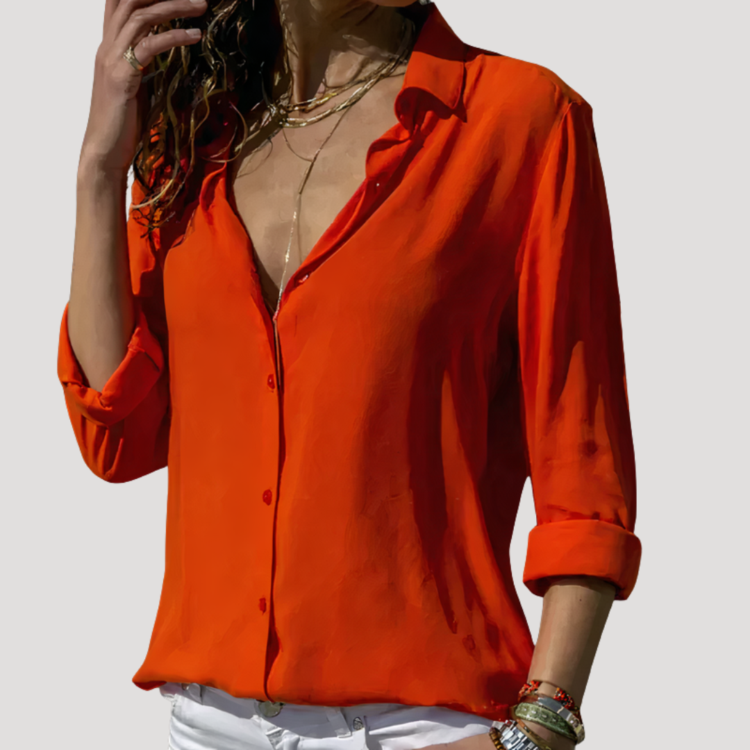 Adrienne | Women's Button Down Long Sleeve Blouse - White - Image 2
