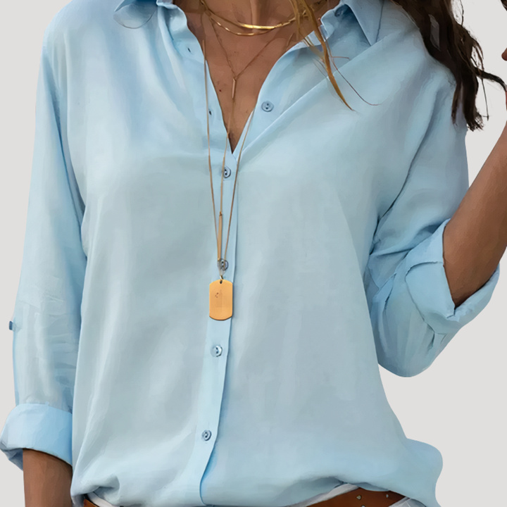 Adrienne | Women's Button Down Long Sleeve Blouse - White - Image 5
