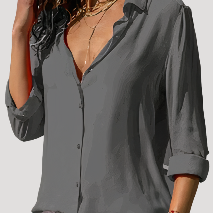 Adrienne | Women's Button Down Long Sleeve Blouse - White - Image 6