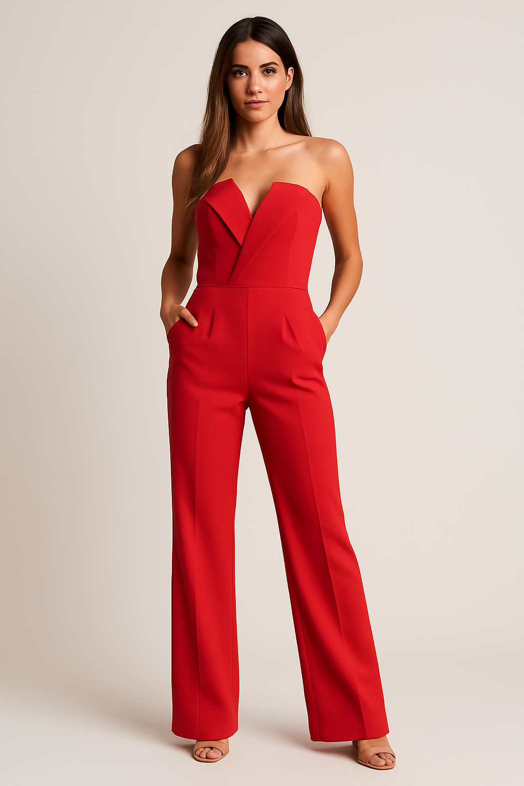 Alessia | Women's Strapless Wide Leg Formal Jumpsuit - Black - Image 3