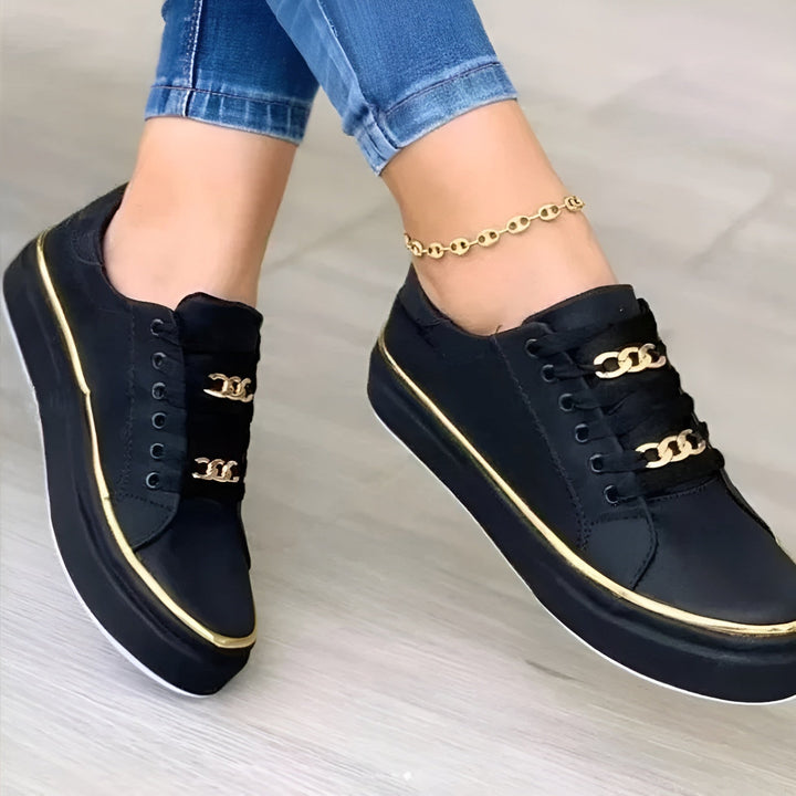 Luna | Women's Casual Platform Sneakers with Gold Chain Detail