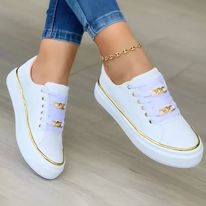 Luna | Women's Casual Platform Sneakers with Gold Chain Detail