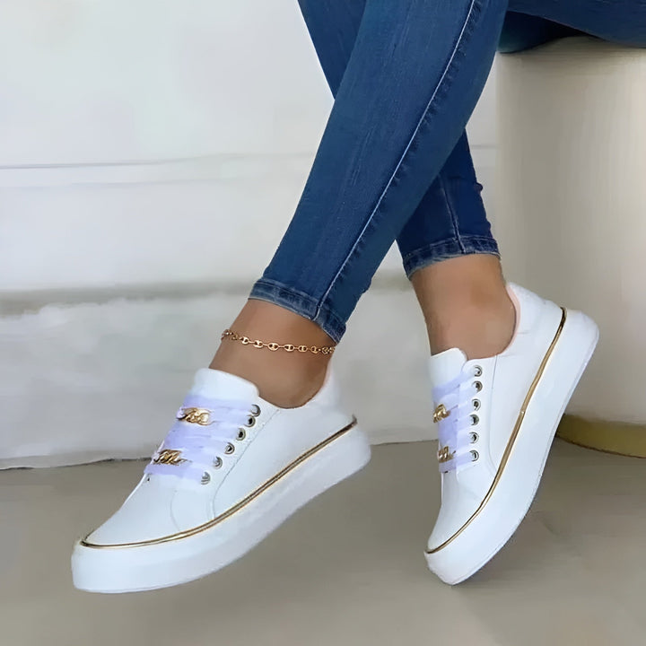 Luna | Women's Casual Platform Sneakers with Gold Chain Detail