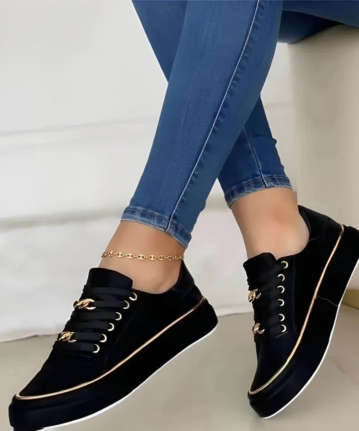 Luna | Women's Casual Platform Sneakers with Gold Chain Detail