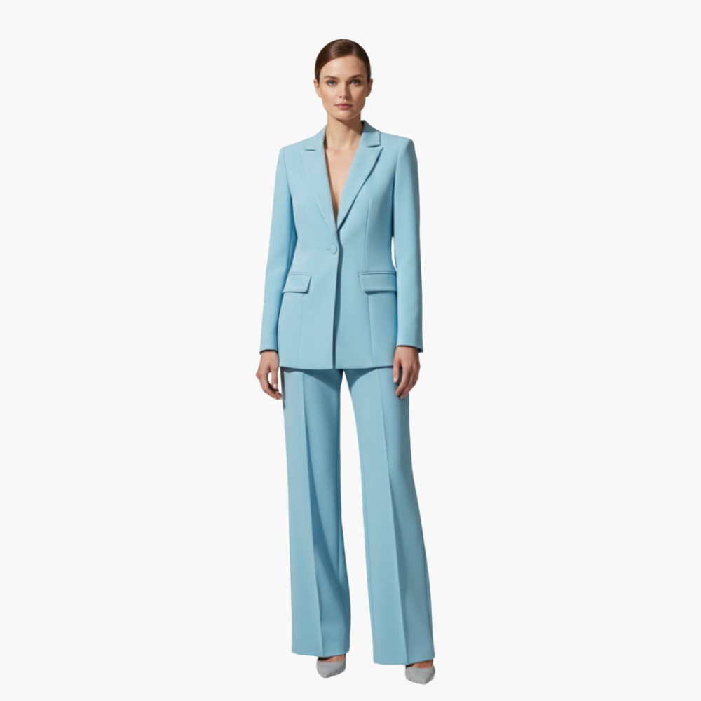 Allegra | Women's Business Casual Blazer Suit Set - Light Blue - Image 2