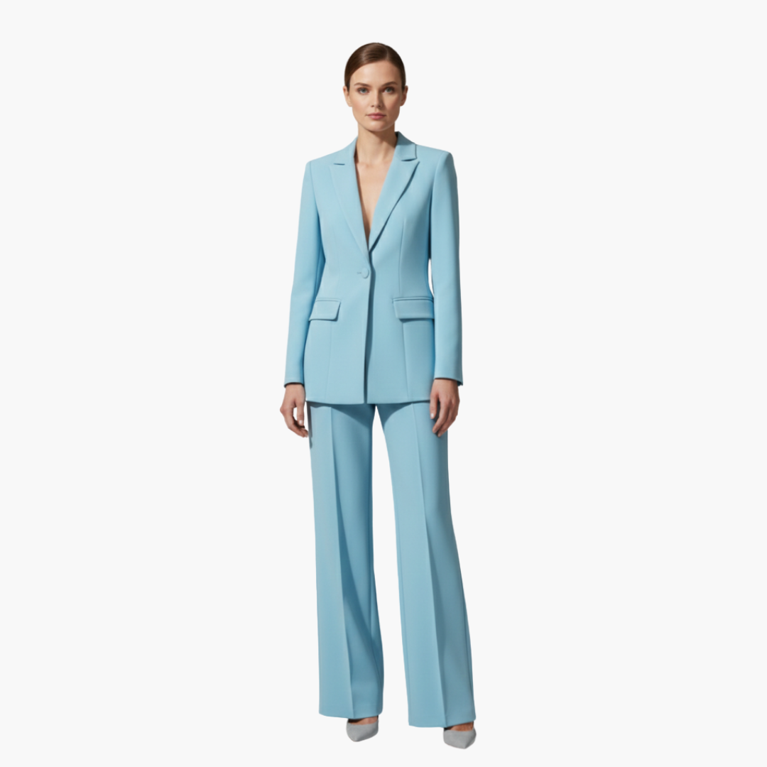 Allegra | Women's Business Casual Blazer Suit Set - Light Blue - Image 2