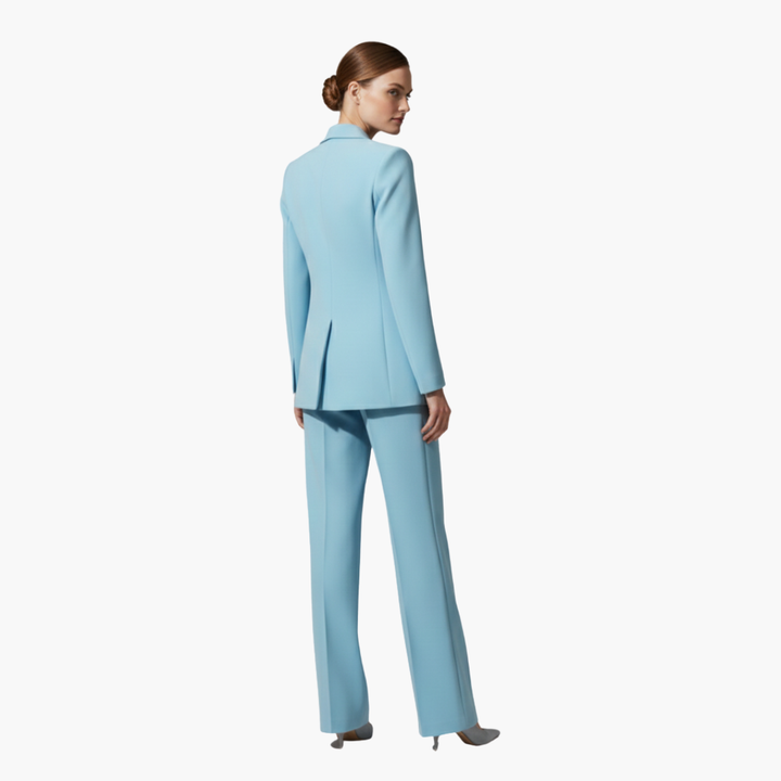 Allegra | Women's Business Casual Blazer Suit Set - Light Blue - Image 4