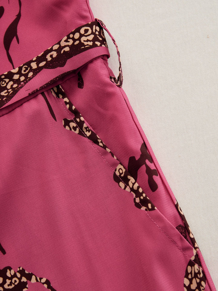 Allegra | Women's Leopard Print Long Sleeve Jumpsuit - Pink - Image 10