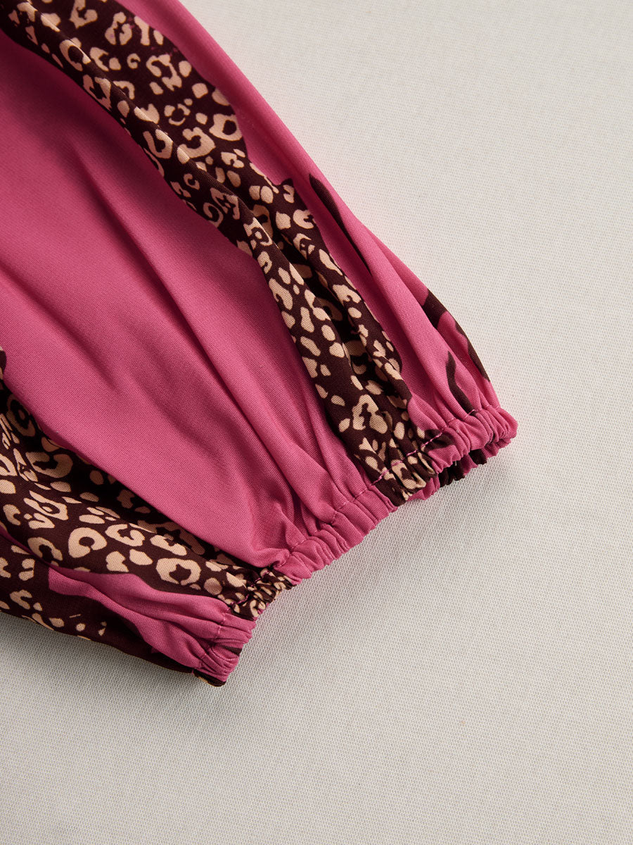 Allegra | Women's Leopard Print Long Sleeve Jumpsuit - Pink - Image 8