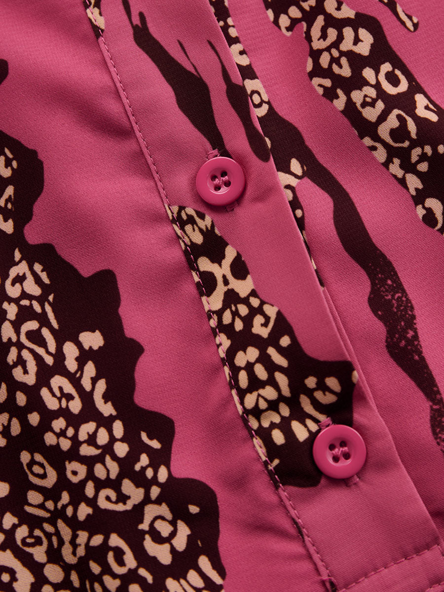 Allegra | Women's Leopard Print Long Sleeve Jumpsuit - Pink - Image 9