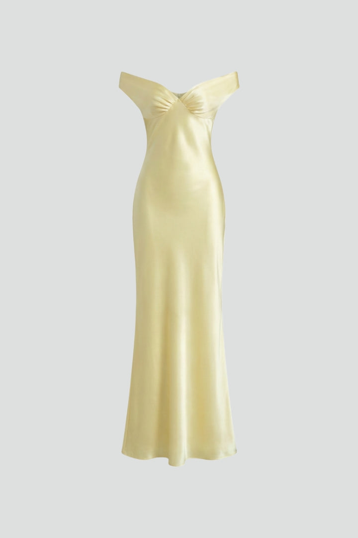 Anastacia | Women's Off Shoulder Fitted Maxi Dress - Champagne - Image 1