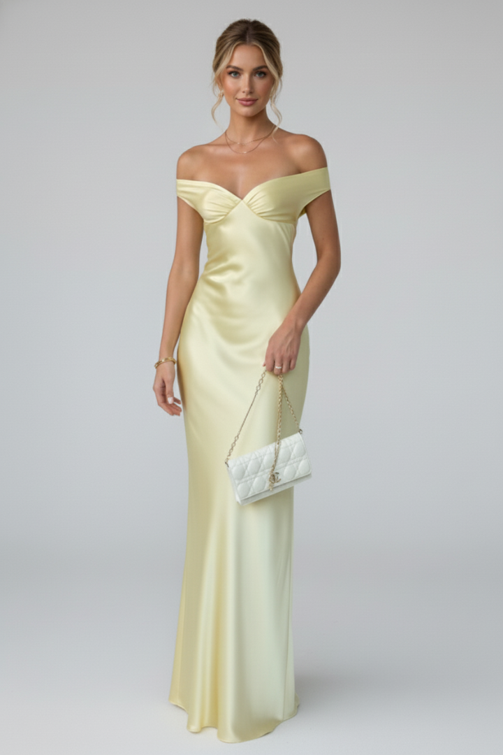 Anastacia | Women's Off Shoulder Fitted Maxi Dress - Champagne - Image 2