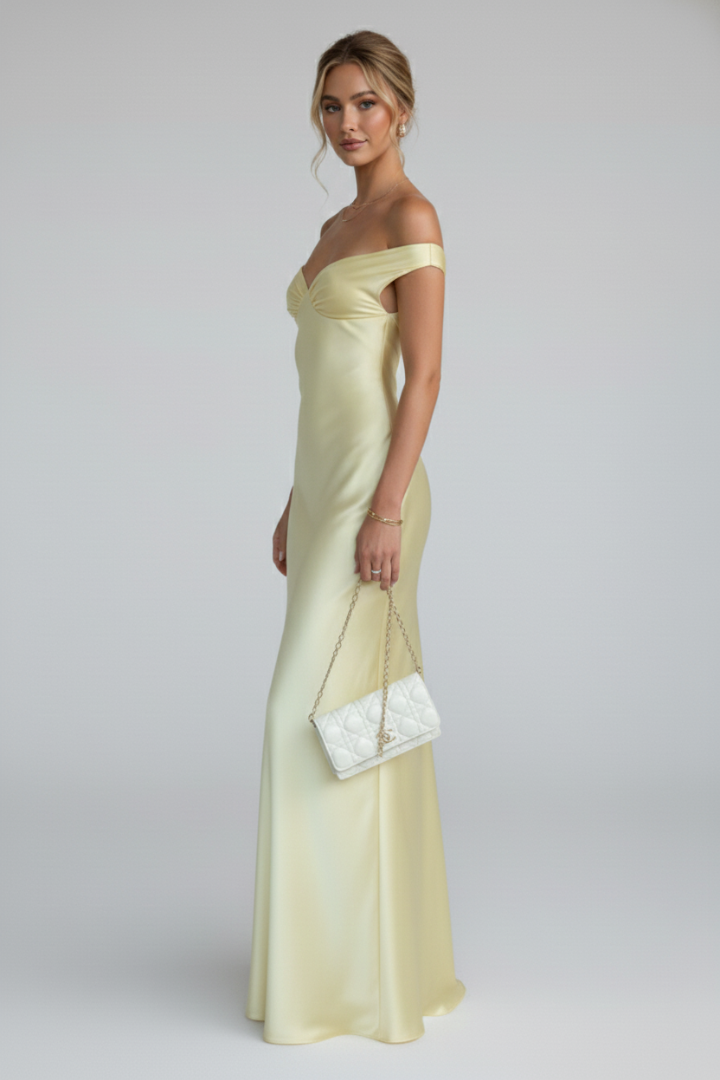 Anastacia | Women's Off Shoulder Fitted Maxi Dress - Champagne - Image 4