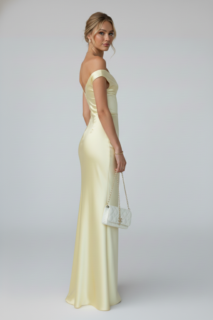 Anastacia | Women's Off Shoulder Fitted Maxi Dress - Champagne - Image 5