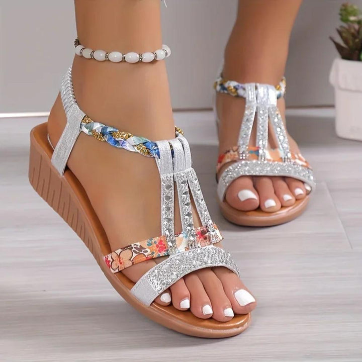 Anastasia | Women's Embellished Ankle Strap Sandals - Beige - Image 2