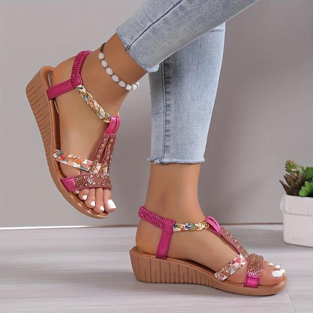 Anastasia | Women's Embellished Ankle Strap Sandals - Beige - Image 3