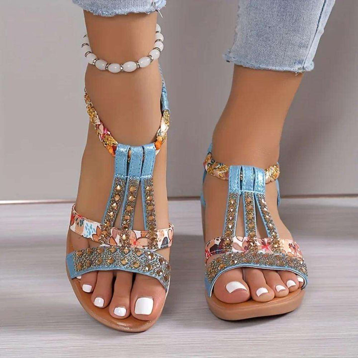 Anastasia | Women's Embellished Ankle Strap Sandals - Beige - Image 4