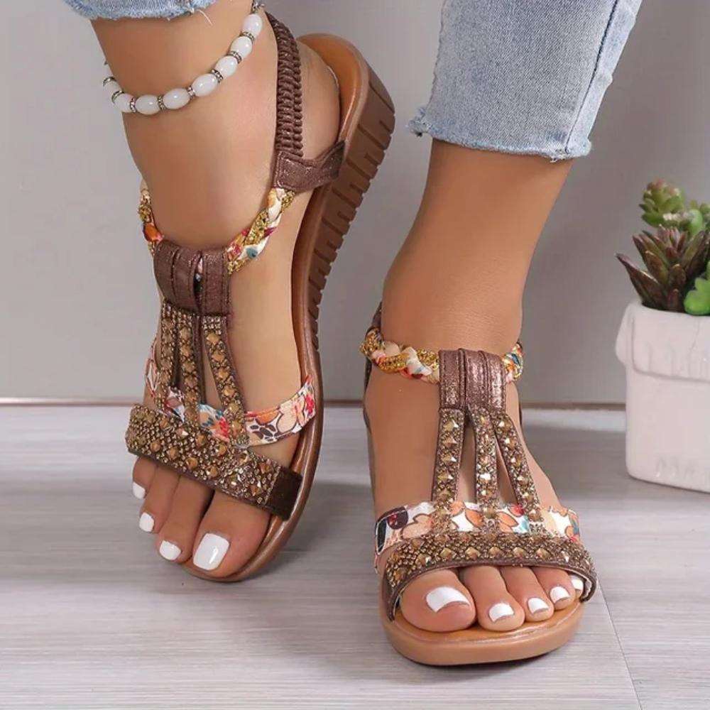 Anastasia | Women's Embellished Ankle Strap Sandals - Beige - Image 5