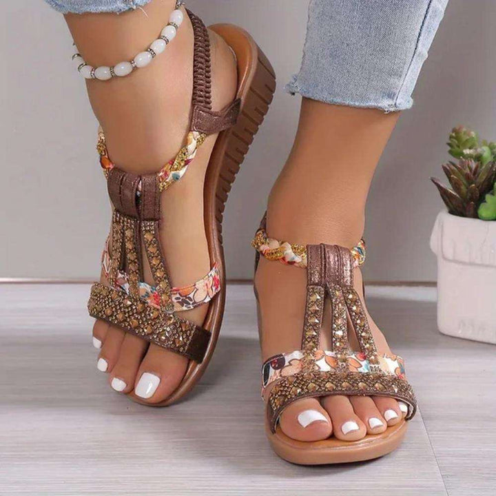 Anastasia | Women's Embellished Ankle Strap Sandals - Beige - Image 5
