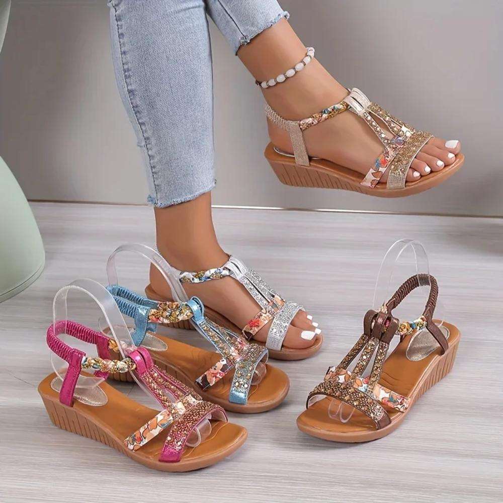 Anastasia | Women's Embellished Ankle Strap Sandals - Beige - Image 6