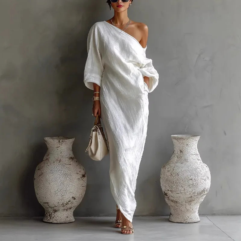 Anastasia | Women's One Shoulder Maxi Dress - White - Image 1