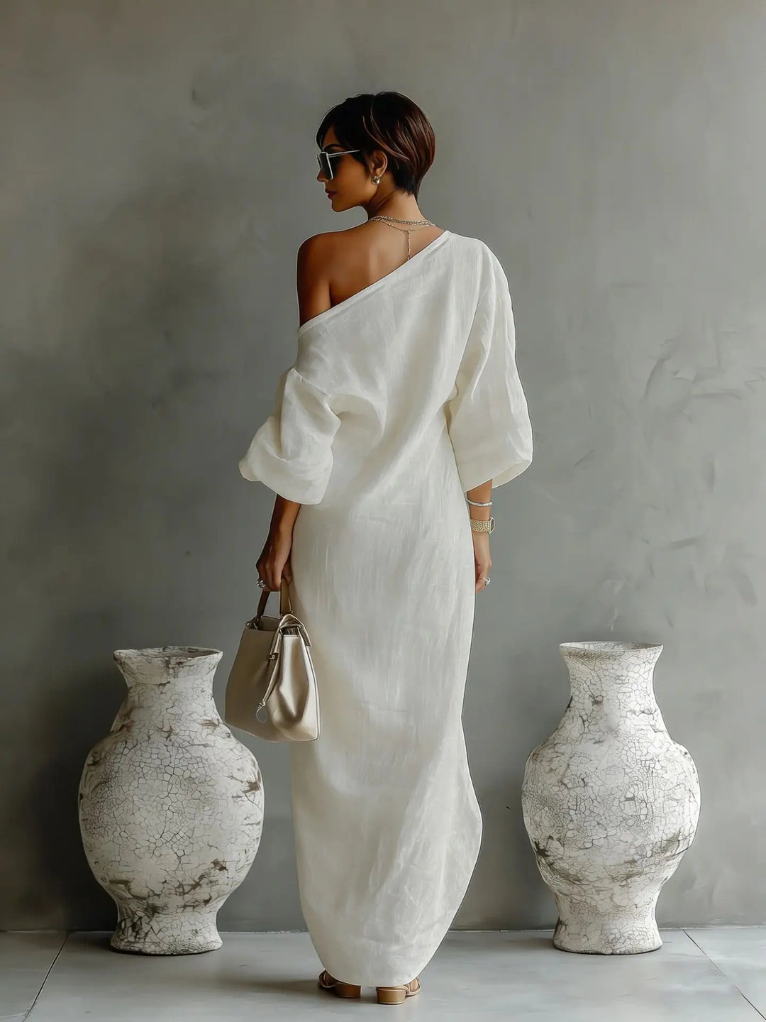 Anastasia | Women's One Shoulder Maxi Dress - White - Image 3