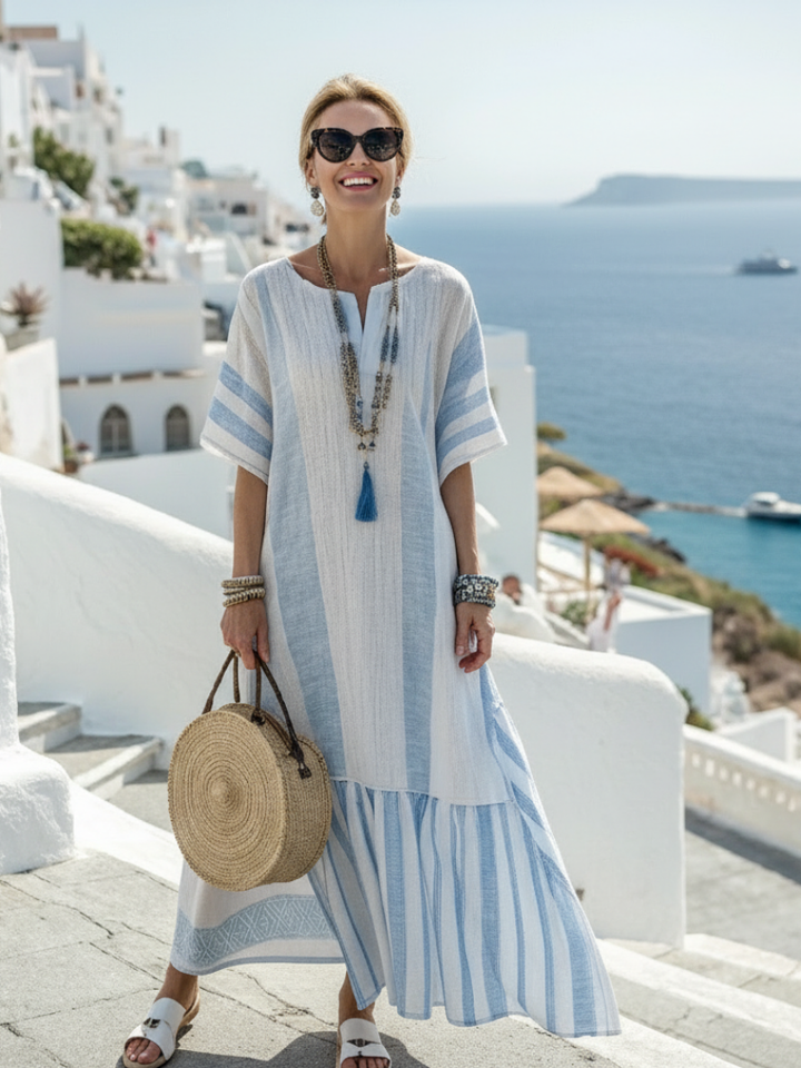 Anastasia | Women's Striped Short Sleeve Maxi Dress - Striped - Image 1