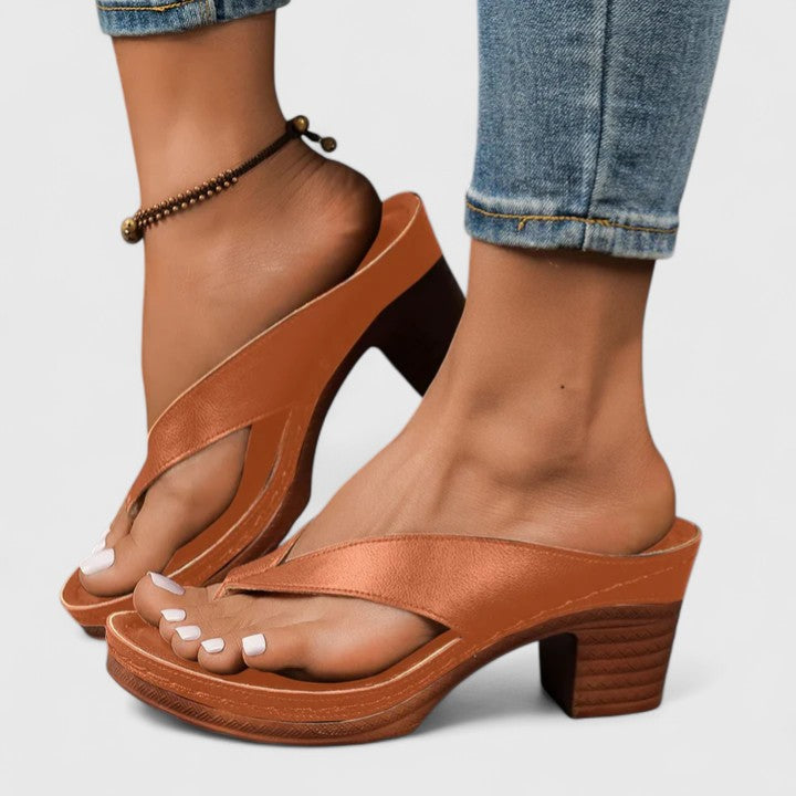 Anastasia | Women's Thong Block Heel Sandals - Black - Image 3