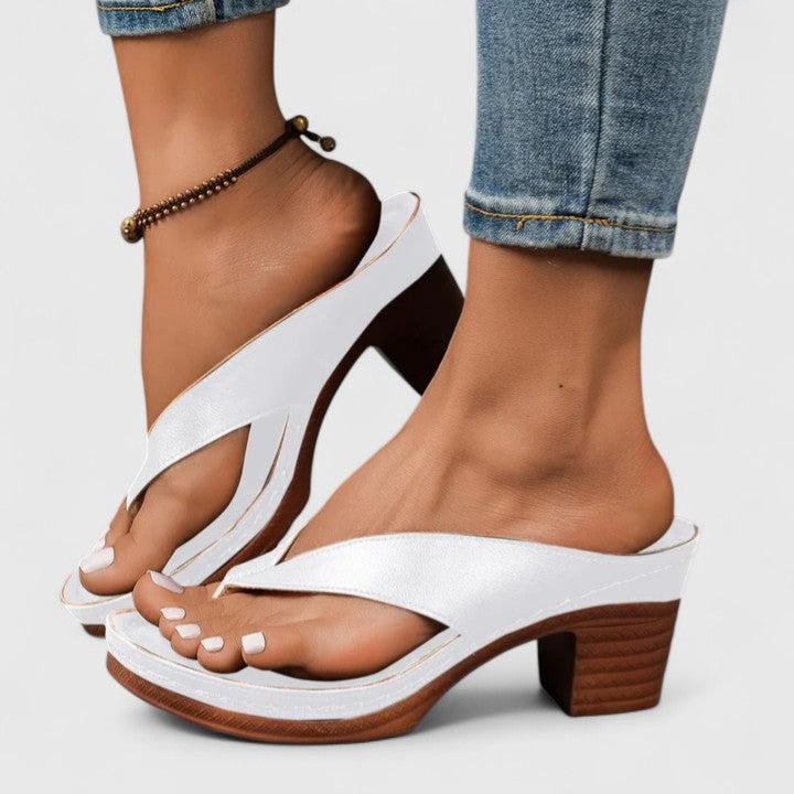 Anastasia | Women's Thong Block Heel Sandals - Black - Image 6