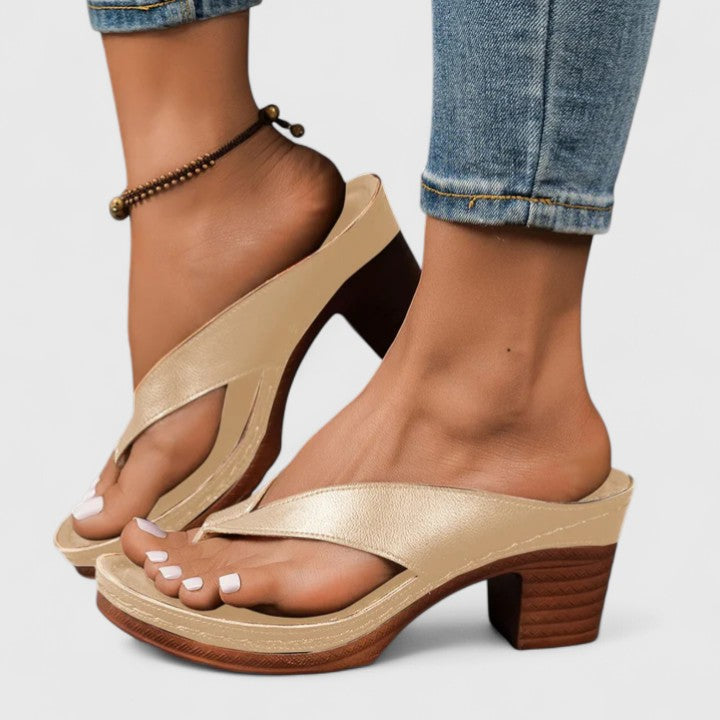 Anastasia | Women's Thong Block Heel Sandals - Black - Image 7
