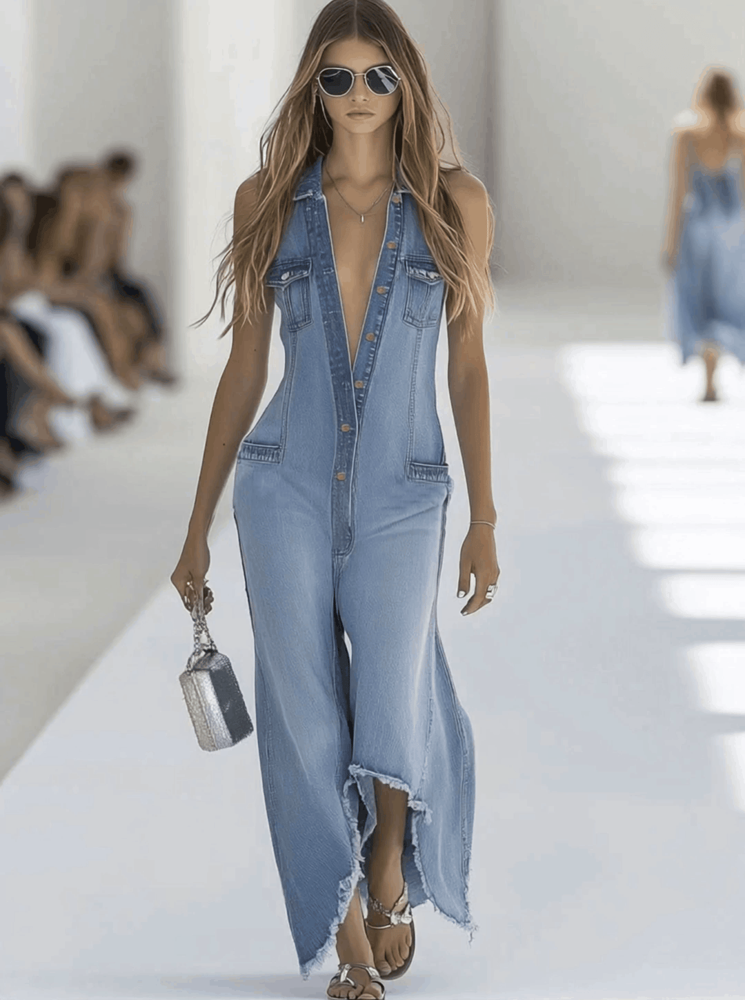 Andromeda | Women's Sleeveless Wide Leg Jumpsuit - Light Blue - Image 2