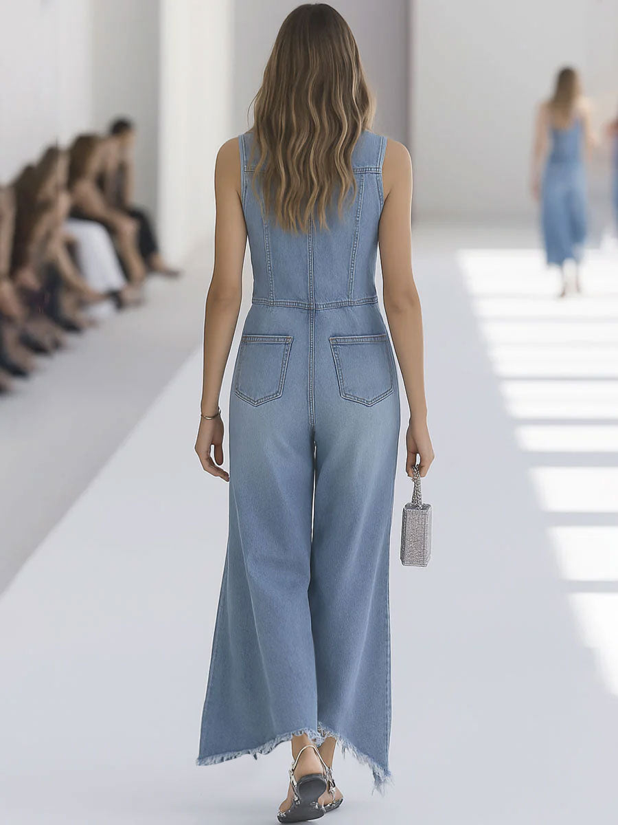 Andromeda | Women's Sleeveless Wide Leg Jumpsuit - Light Blue - Image 4