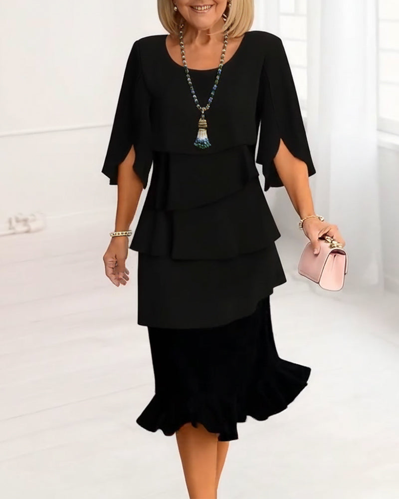 Annabelle | Women's Ruffle Tiered Midi Dress - Black - Image 1