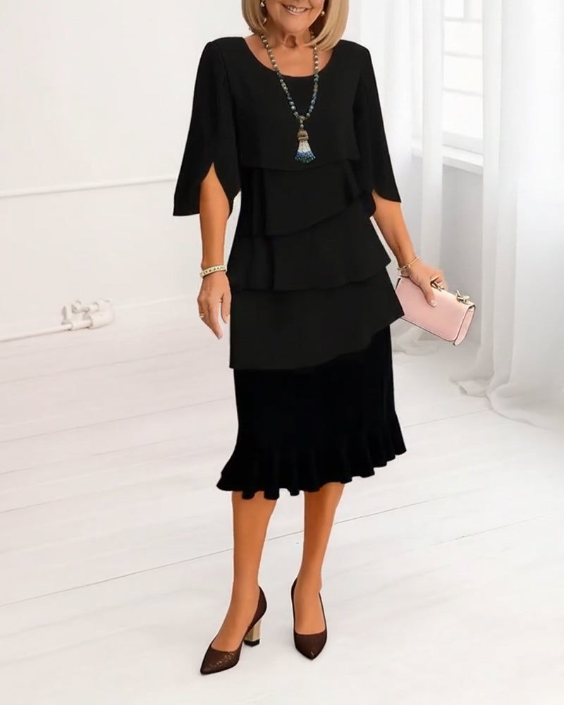 Annabelle | Women's Ruffle Tiered Midi Dress - Black - Image 2