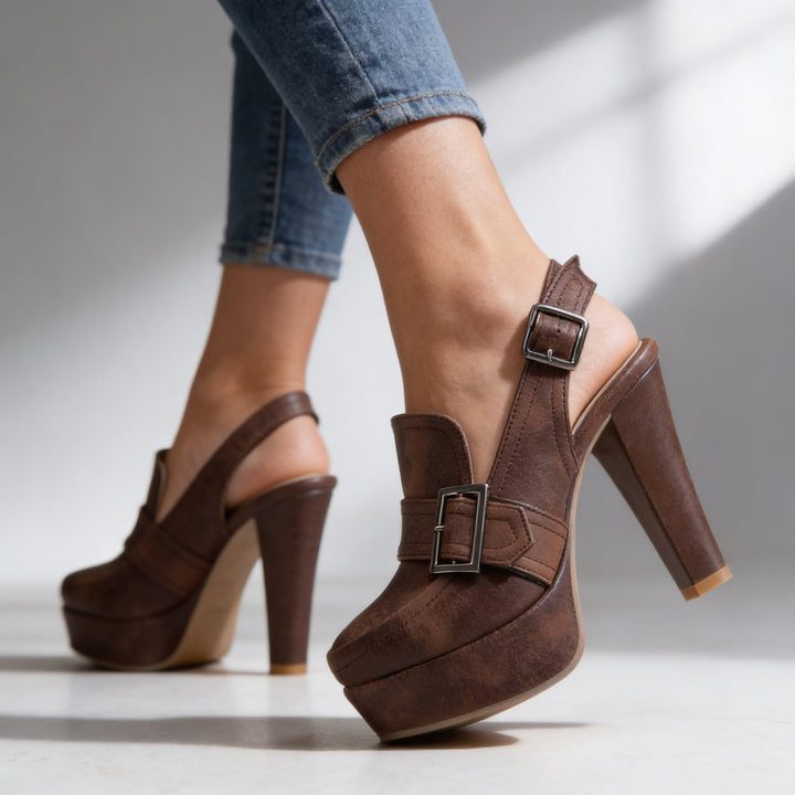 Anneliese | Women's Platform Block Heel Slingback - Dark Brown - Image 5