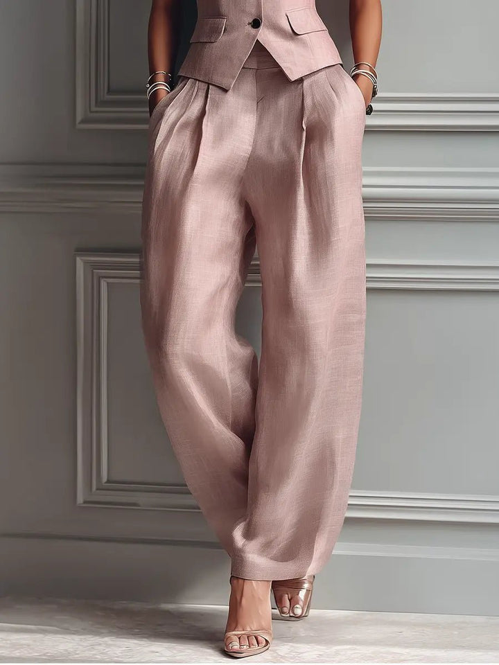 Anneliese | Women's Sleeveless Vest Wide Leg Pants Set - Light Pink - Image 5