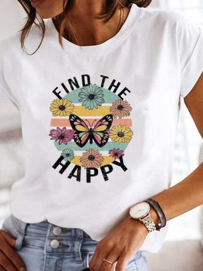 Anora | Women's Heart Print Crew Neck Short Sleeve Tee - White - Image 6