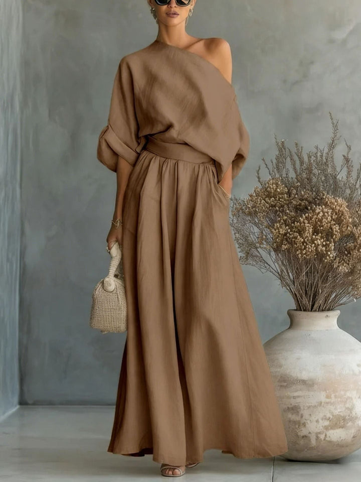 Anwen | Women's Two Piece Set Wide Leg Pants & Blouse - Cream - Image 4