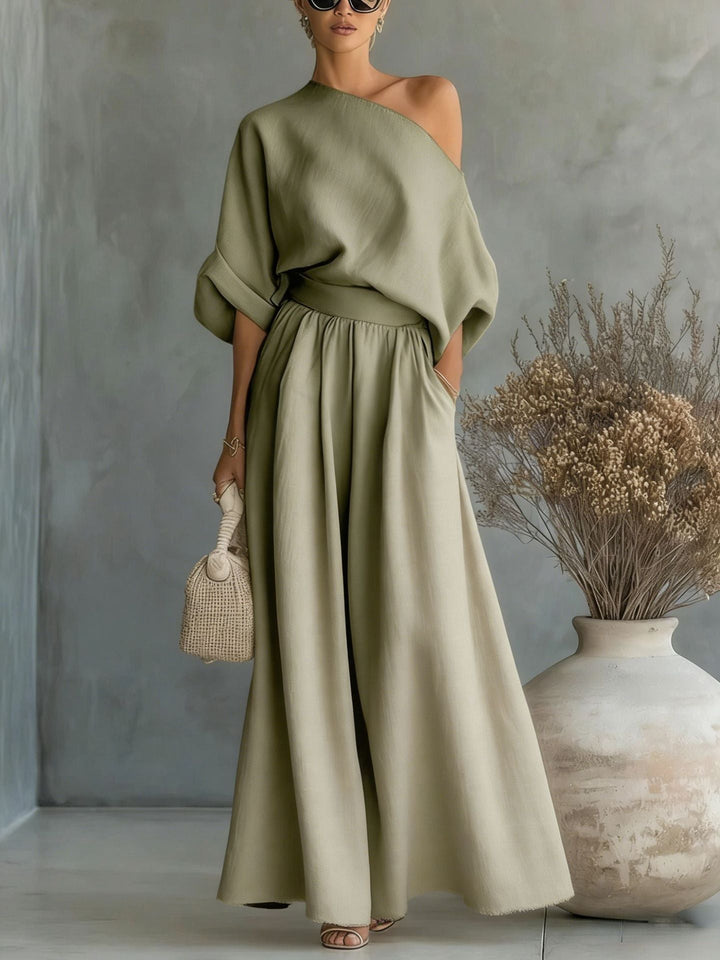 Anwen | Women's Two Piece Set Wide Leg Pants & Blouse - Cream - Image 5