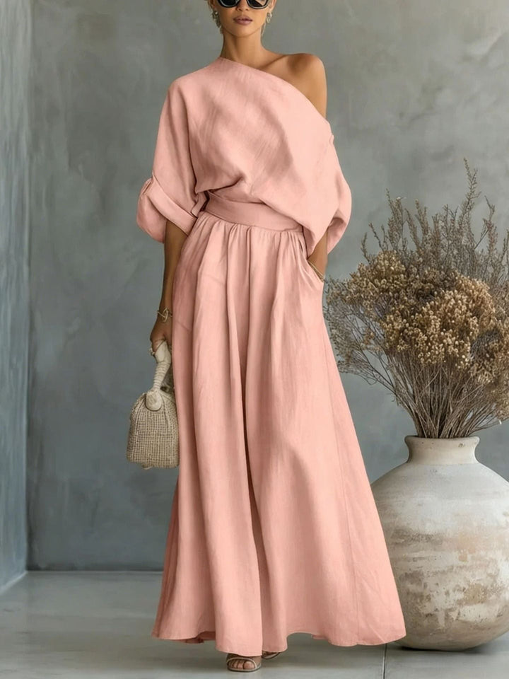 Anwen | Women's Two Piece Set Wide Leg Pants & Blouse - Cream - Image 7