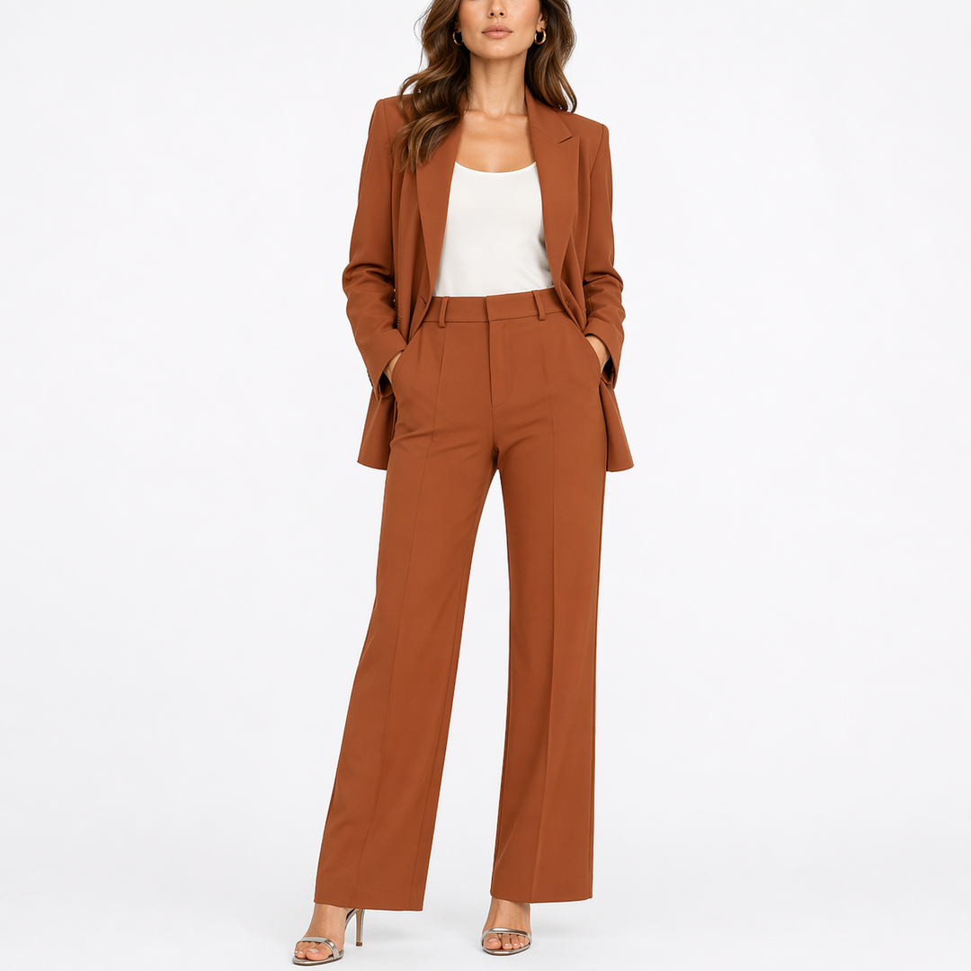 Artemisia | Women's Blazer and Straight-Leg Pants Set - Brown - Image 1