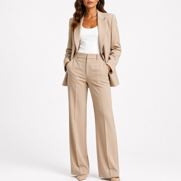 Artemisia | Women's Blazer and Straight-Leg Pants Set - Brown - Image 2