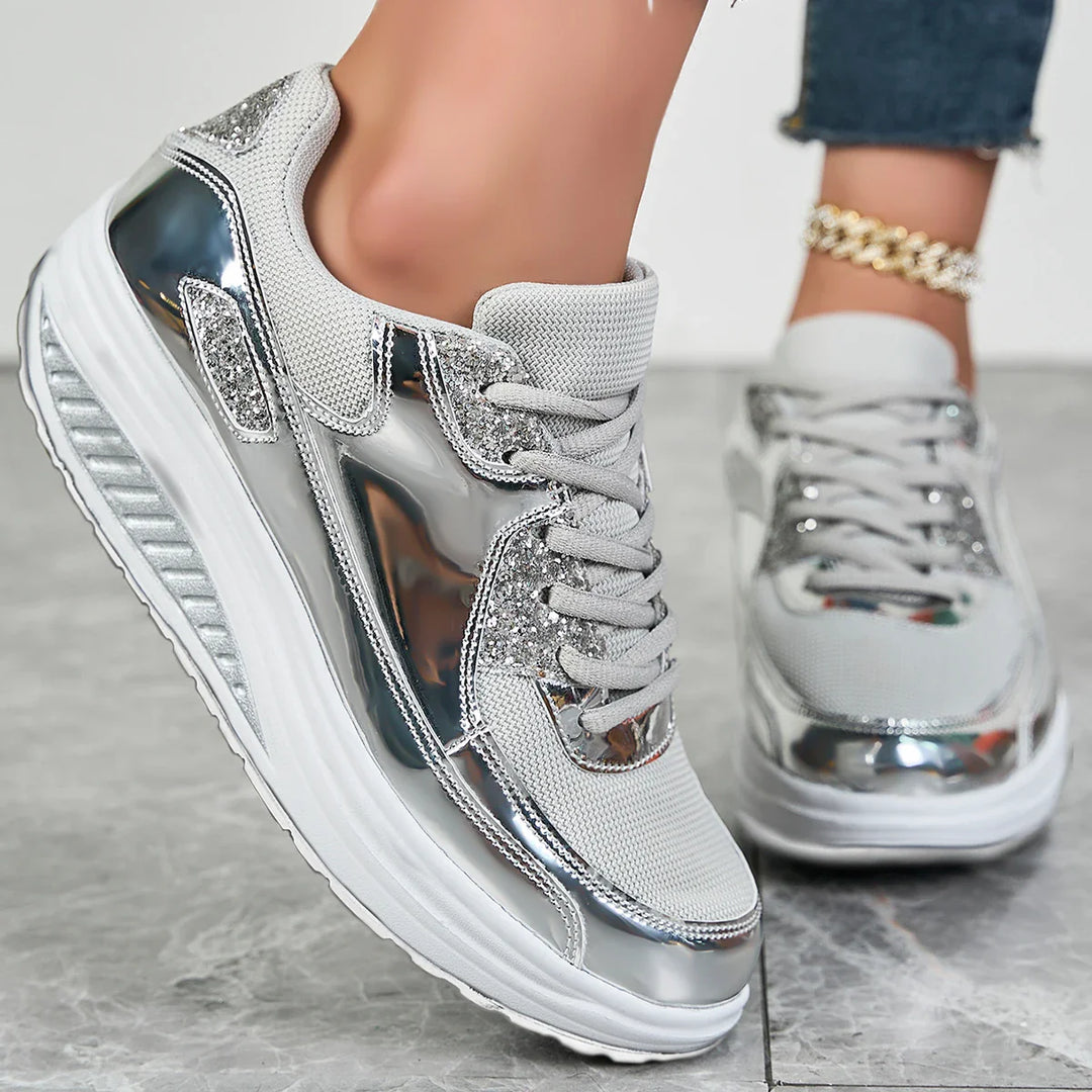 Aurelia | Women's Rhinestone Platform Sneakers - Gold - Image 4