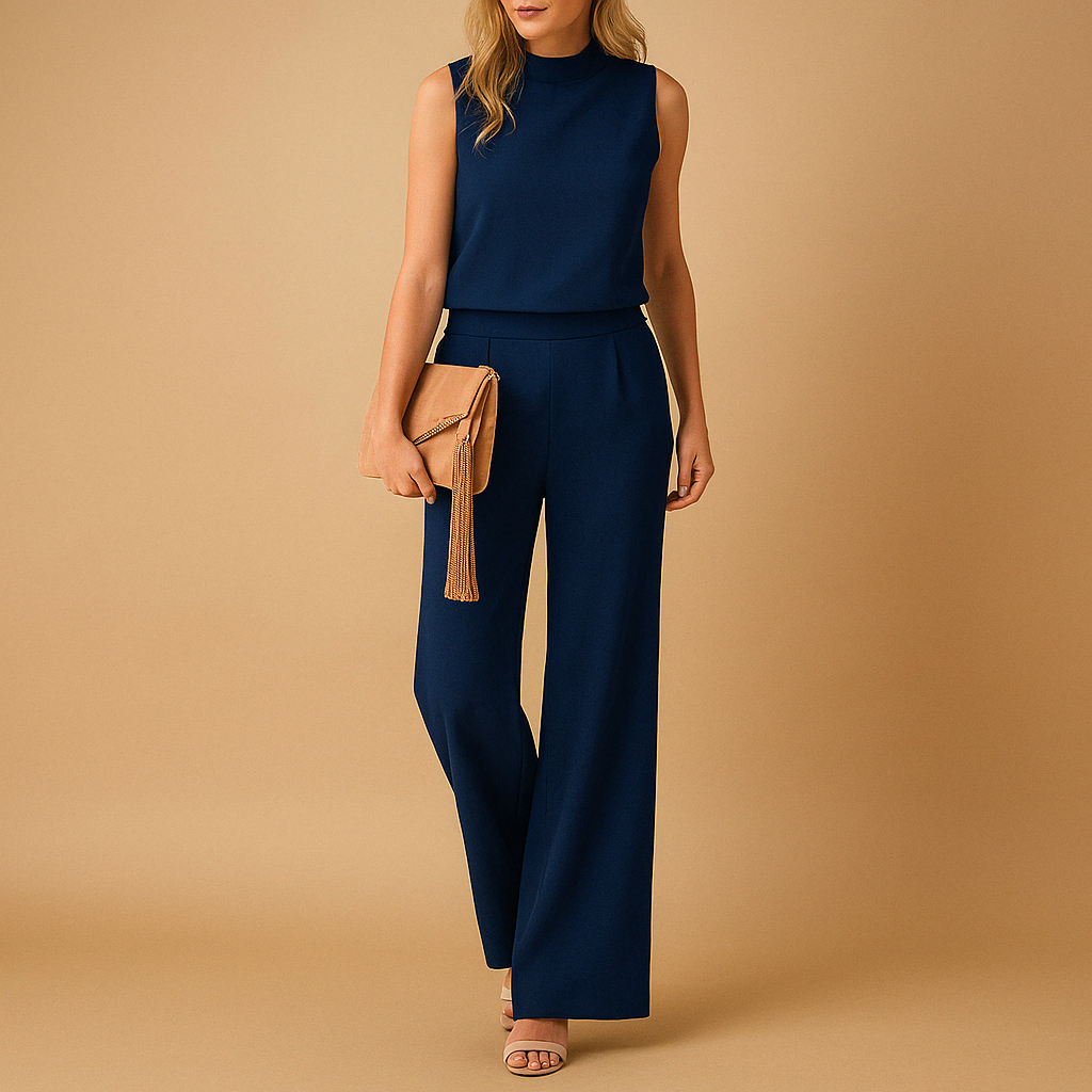 Aurelia | Women's Sleeveless Wide Leg Jumpsuit - Beige - Image 2