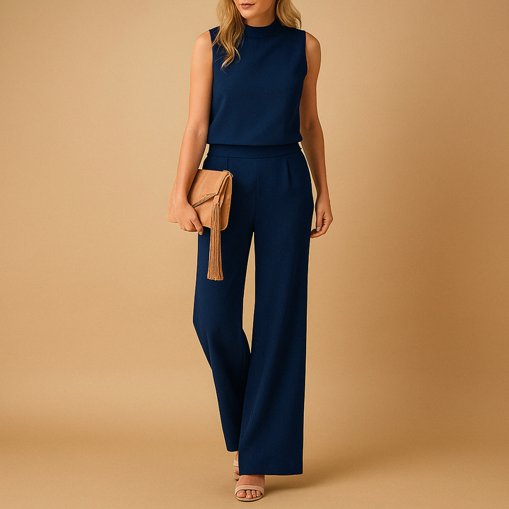 Aurelia | Women's Sleeveless Wide Leg Jumpsuit - Beige - Image 2