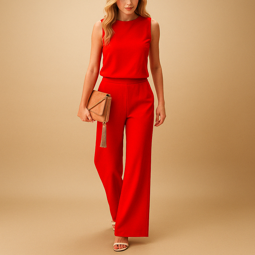 Aurelia | Women's Sleeveless Wide Leg Jumpsuit - Beige - Image 3