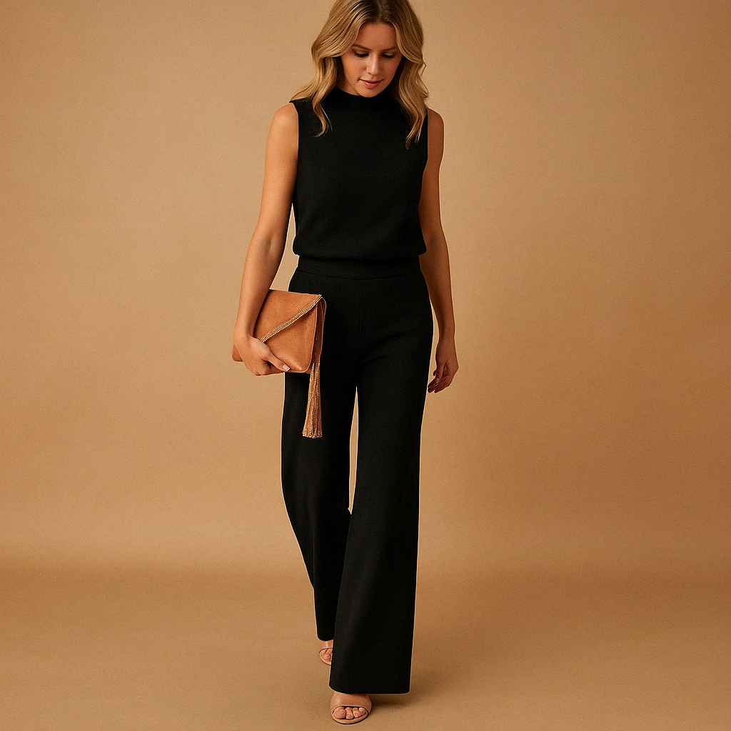 Aurelia | Women's Sleeveless Wide Leg Jumpsuit - Beige - Image 4