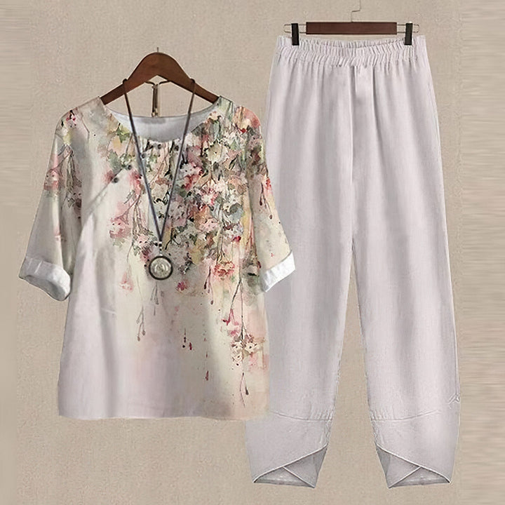 Aveline | Women's Butterfly Print 2-Piece Top & Pants Set - Navy - Image 3