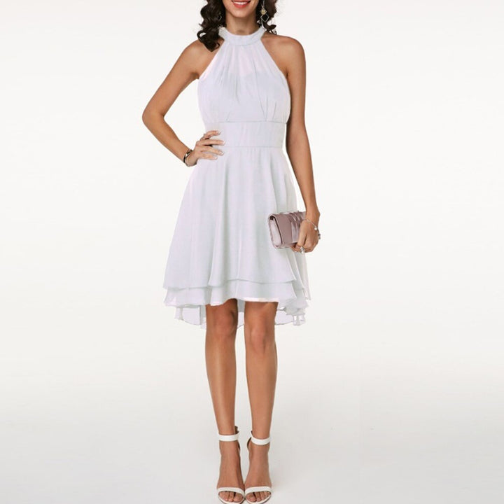 Aveline | Women's Halter Neck Tiered Ruffle Mini Dress - White - Image 1